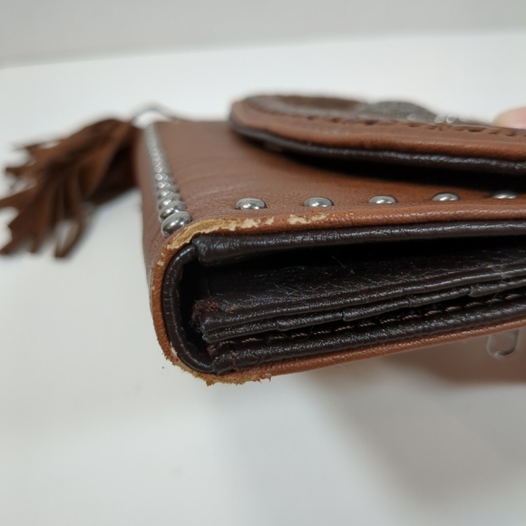 Nocona Brown Leather/Cowhide Wallet with Tassel and Studs - Picture 6 of 8